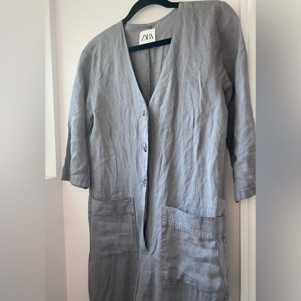 Zara Linen Purple-Grey Linen Blend Jumpsuit